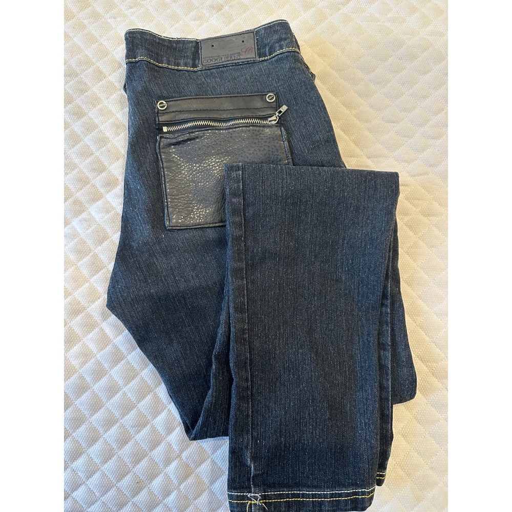 COOGI Jeans Dark Wash Skinny Denim Faux Leather Pockets Contrast Stitch 33x31.5